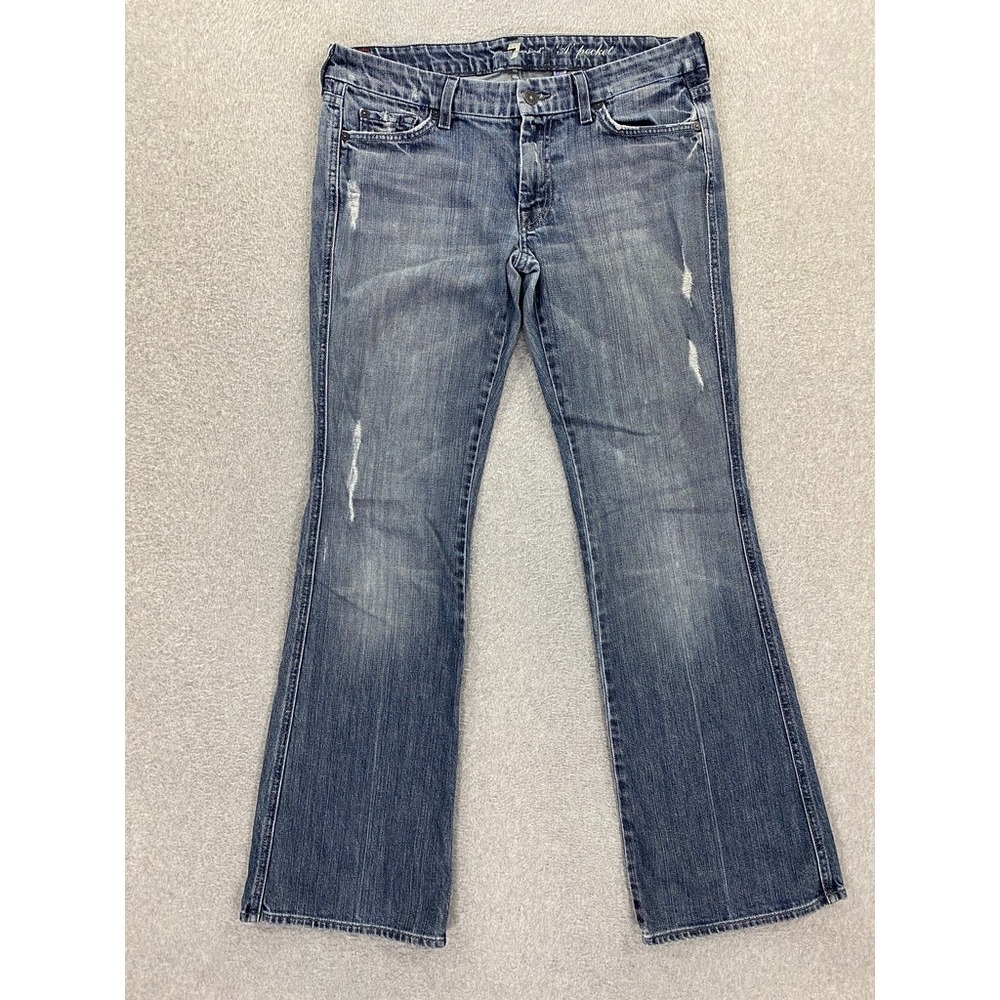 7 For All Mankind Jeans Womens 31 Blue A Pocket Flare Leg The Lexie Petite Denim